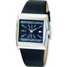 Mens Charles Hubert Stainless Steel Black Leather 37x40mm Watch