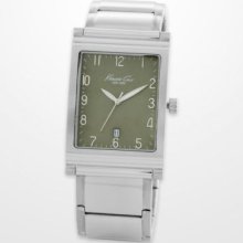 Men's Designer Kenneth Cole Green And Silver Rectangle Bracelet Watch