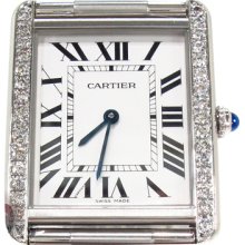 Mens Diamond Cartier Tank Solo Steel Watch Round Cut G Color 0.80ct