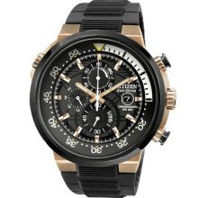 Men's Eco-Drive Chronograph Stainless Steel Case Rubber Bracelet Black Dial Date