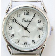 Men's Elegant White Mother of Pearl Silvertone Stainless Steel Back W