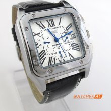 Men's Fashion Roman Num 6 Hand Square Dial Automatic Mechanical Leather Watch