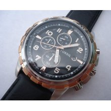 Men's Fossil Black Leather Chronograph Watch 4545