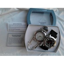 Men's Geneva Quartz Wrist Watch & Keychain Diamond Watch W/compass Orig Box