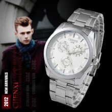 Mens Luxuriant Stainless Steel Case Quartz 3 Decoration Dial Wrist Watch Luxury