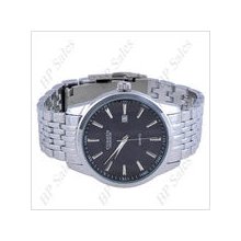 mens new Curren stainless steel dress quartz watch w/black face & chrome finish