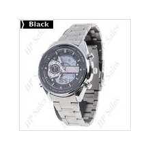 mens new Quartz digital/analog stainless steel chrome watch w/ black face