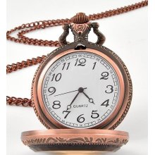 Men's Ornate Coppertone Large # Pocket Watch with Lt. Colorado Topaz Glass Face - Copper - Other