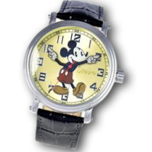 Men's Personalized Disney Mickey Mouse Black Leather Strap Watch (7 Letters) lacoste