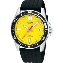 Mens Pulsar Stainless Steel Yellow Dial Sport Watch