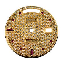 Mens Rolex Day-Date President AM Pave Diamond/Ruby Dial, Yellow Gold