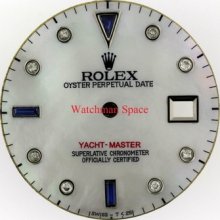 Men's Rolex Yacht-master White Mop Blue Sapphire & Diamond Qs Stainless 73