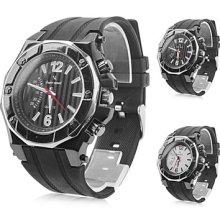 Men's Silicone Analog Quartz Watch Wrist V7 (Black)