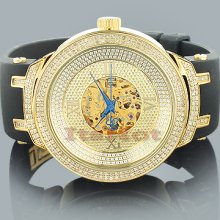 Mens Skeleton Joe Rodeo Diamond Watch 2.2ct Yellow