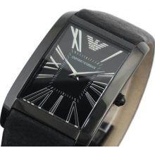 Men's Sportivo Stainless Steel Case Leather Bracelet Black Tone Dial Roman Numer