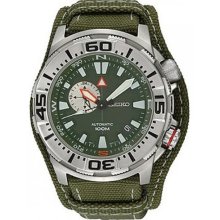 Men's Stainless Steel Case Leather and Nylon Strap Green Tone Dial