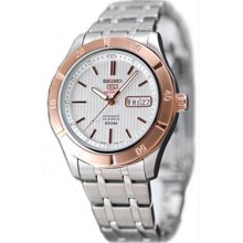 Men's Stainless Steel Case and Bracelet Silver Dial Day and Date Displays Rose G