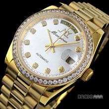 Men's Stainless Steel Diamond Automatic Mechanical Week Date Dual Calendar Watch