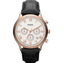 Men's Stainless Steel Rose Gold Tone Case Leather Strap White Dial Chronograph R