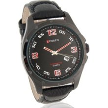 Men's Stylish Water Resistant Analog Watch with PU Leather Strap (Black)