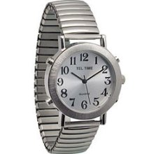 Mens Tel-time Chrome Quartz Talking Watch With Expans