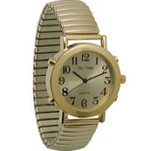 Mens Tel-time Gold-colored Talking Quartz Watch With