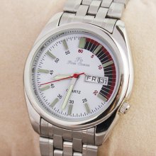 Mens Watch Elegant Silver S-steel Double Calendar Fashion Wristwatch Gift