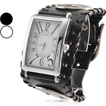 Men's Wolf Leather Analog Quartz Wrist Watch (Black)