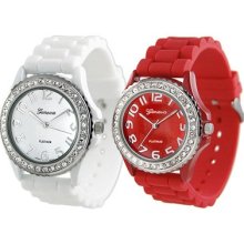 Mens Womens Small Geneva Silicone Jelly Rubber Watch W/ Crystals Designer Bling