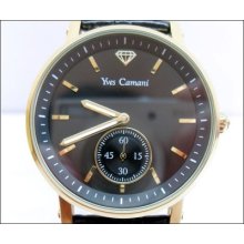 Mens Yves Camani Black Leather Gold Antico Gents Watch Yc1003-i Fathers Day Gift