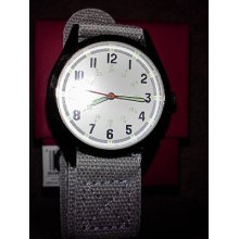 Merona Women Silver Tone/canvas Strap Watch Brown Canvas 1yr Warranty Super