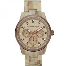 Michael Kors Ritz Sand Horn & Espresso Crystals Womens Watch Mk5641