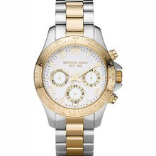 Michael Kors Women Mk5455 Silver Gold Band Chrono Dial Watch