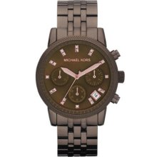 Michael Kors Women Mk5547 Mopearl Crystals Brown Band Watch