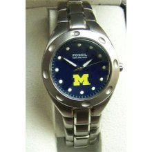 Michigan Wolverines Fossil Watch Mens Vintage PR5114 Wristwatch Rare