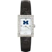 Michigan wolverines women's allure black leather watch