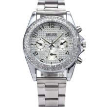 Miler Crystal Lady Women Analog Silver Dial Case Bracelet Quartz Wrist Watch Gbh