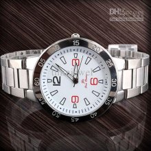 Min. Order 8pieces Mens Stainless Steel Quartz Dress Watch White Dia