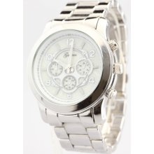 Mk Chronograph Style Geneva Large Bracelet Watch- Silver