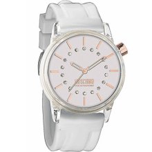 Moschino Cheap & Chic Xxl Crystals White Rubber Strap Watch Mw0309