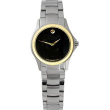 Movado Ladies Two Tone Military Black Museum Dial Stainless Steel 0605872