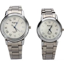 Nary Waterproof Coulpe Watch Stainless Steel Quartz White Dial Fashion Watch