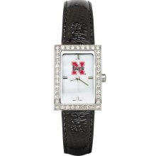 Nebraska Women's Black Leather Strap Allure Watch