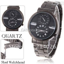 New Arrival. Sell. Black Steel Quartz Analog Watch For Men With Roma