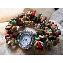 New Brown Multi Western Crystal Nugget Bracelet Watch