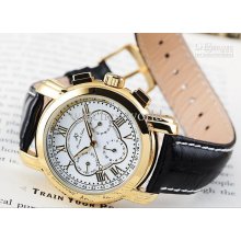 New Ks White Dial Gold Shell Belt Mechanical Chronograph Stopwatch 6