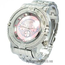 NEW MENS HIP HOP KING 2CHAINZ METAL WATCHES PINK FACE w SILVER BAND #