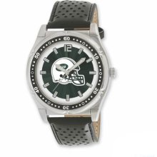 NFL Football Watches - Men's New York Jets Stainless Steel NFL Watch and Leather Strap