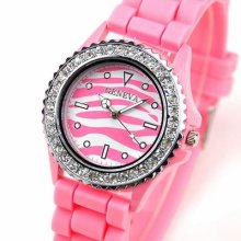 Nice Geneva Lovely Wrist Watch Crystal Leopard Dial Dial Analog Pink Boys Girls