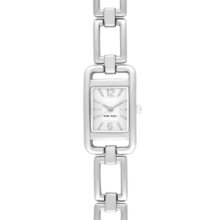 Nine West Silver Silver Tone Tank Watch with Silver Tone Link Bracelet.